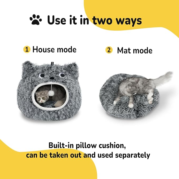 CATISM Cat Bed, Cat Beds for Indoor Cats, Cat Cave, Cat Cave for Indoor Cats, Cat Bed Cave, Large Cat Beds, Cozy Hooded Cat Bed with Soft Cushion, Removable Washable Cat Beds Keep Warm