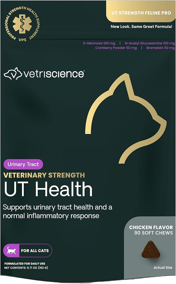 VetriScience Veterinary Strength UT Health Chews - Cat Urinary Tract Wellness Supplement for Supporting Feline Urinary Health - with Calming Blend - Chicken Flavor - 90 Count