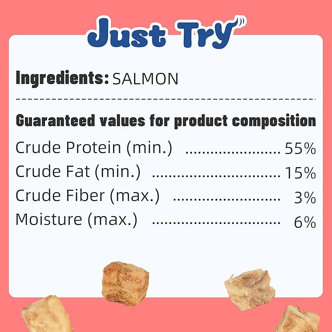 Just Try 6.70 oz Freeze-Dried Salmon Dog Treats & Cat Treats Food Topper- Single Ingredient, Grain-Free, High Protein Snack for Training