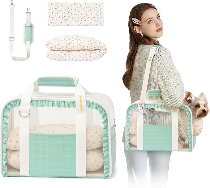 Pet Carrier for Medium Cats, Dog Carrier with Soft-Sided Cat Carriers with Breathable Mesh for Small/Medium Cats Dogs Puppies (Up to 13lbs), Foldable with Safety Buckle for Travel - Green