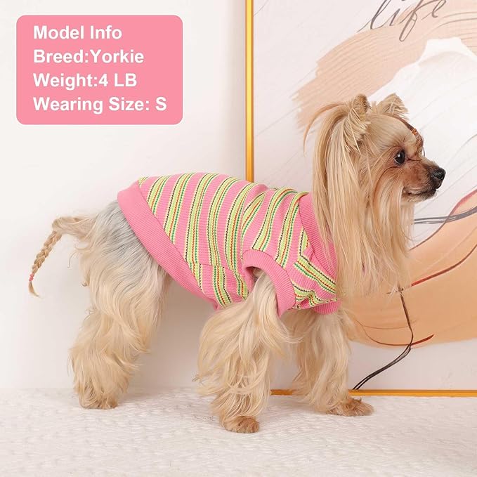 Dog Shirt, Pet Clothes for Chihuahua, Yorkie Teacup Costumes Striped, Small Dogs Sleeveless Tank Top Vest, Breathable Cotton Puppy T-Shirt, Cat Apparel Outfit (Pink, XS)