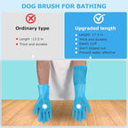 Dog Washing Gloves | Pet Grooming Gloves | Extra Long Arms (17.3") for Cats & Dogs | Massage & Hair Removal Pet Glove(Blue)