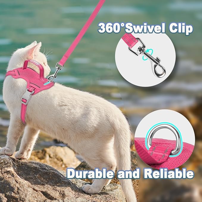Cat Harness and Leash Set Escape Proof for Kitten Walking, Soft Adjustable Top Handle Vest Harnesses for Cats, Easy Control Breathable Reflective Small Medium Large, Pink, XXS