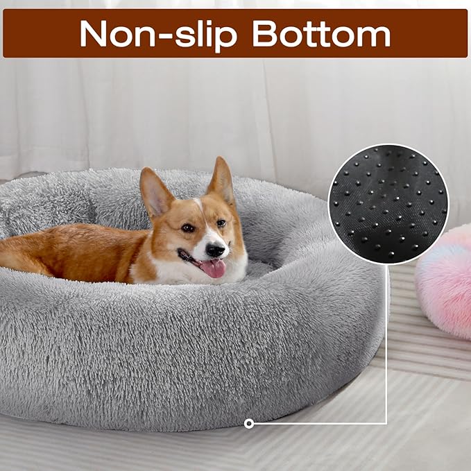 JOLLYVOGUE Dog Bed, Calming Anti-Anxiety Large Dog Bed, Fluffy Donut Cushion for Medium and Large Pets (27"/30"/36")