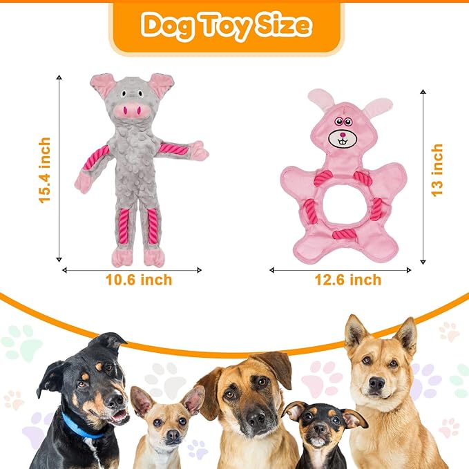Dog Toys to Keep Them Busy, Plush Tug of War Interactive Rope Dog Toys, Squeaky Chew Toys for Small Medium Large Dogs