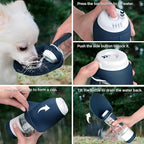 Dog Water Bottle, Pet Water Bottle with Food Container and Drinking Feeder, Leak Proof, BPA-Free, Portable Foldable Puppy Water Cup Dispenser for Outdoor Walking, Travel, Small Dark Blue