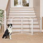 4 Panles Full Matel Freestanding Dog Gates with Door, 96"Extra Wide 32"Tall Free Standing Dog Pet Gate for Indoor & Outdoor. Foldable Pet Fences for Doorways, House, Stairs, Porch, Deck, Yard