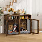 Furniture Dog Crate for Two Dogs, 41 Inch Furniture Style Dog Kennel with Removable Divider and Thickened Desktop, Heavy-Duty Base for Small to Medium Dogs, Rustic Brown