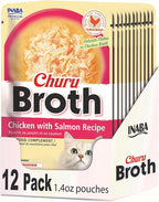 INABA Churu Broth for Cats, Side Dish Pouch, 1.4 Ounces per Pouch, 12 Pouches, Chicken with Salmon Recipe
