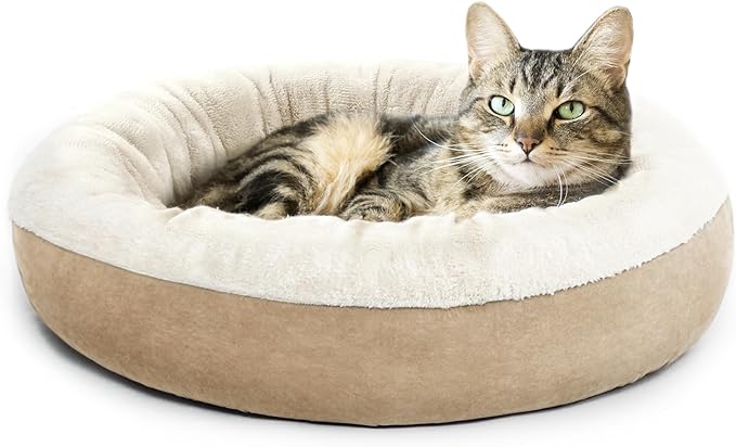 Love's cabin Round Donut Cat and Dog Cushion Bed, 20in Pet Bed for Cats or Small Dogs, Anti-Slip & Water-Resistant Bottom, Super Soft Durable Fabric Pet beds, Washable Luxury Cat & Dog Bed Camel