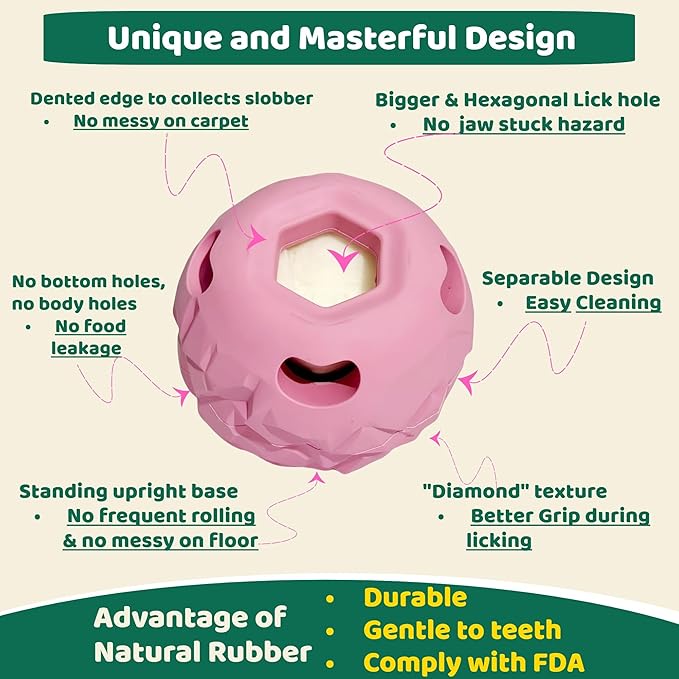 Interactive Dog Chew Toys, Large Dog Toys, DIY Treat Dispenser, Puzzle Toys for Dogs – Reduce Anxiety & Boredom, Homemade Treat Dispenser, Birthday Gifts for Dogs, Diamond Pattern Pink (25-85 lbs)