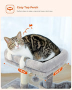 PEQULTI Small Cat Tree, [28.5''] Cat Tower for Indoor Cats, 2 Styles Activity Tree with Cat Scratching Posts, Big Hammock and Removable Top Perch Grey
