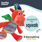 Huxley & Kent Funny Dog Toy w/Squeaker – Holiday Power Plush Squeaky Dog Toys for Small, Medium & Large Dogs – Soft Stuffed Animal for Indoor Play & Fetch - Fireball Dragon, Small