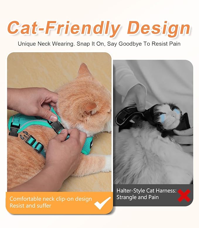 Halypet Cat Harness and Leash Set [ MAX Safety Third Generation ] Escape Proof Soft Adjustable Cat Leash Breathable Comfortable Vest Easy to Wear Kitten Harness for Outdoor Walking