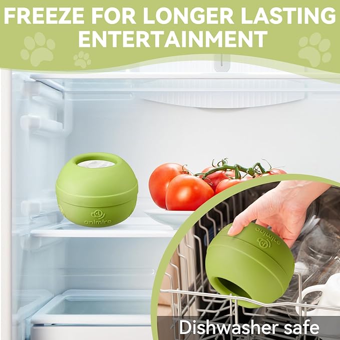 Long-Lasting Interactive Dog Lick Toy, Stuffable Dog Enrichment to Keep Dogs Busy, Wobbly Treat Dispensing Freezable Licking Toys, Food-Grade Safe (Green,S)