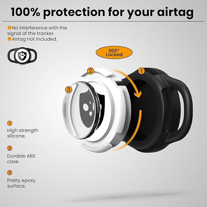 Waterproof AirTag Dog Collar Holder for Apple Tracker Black