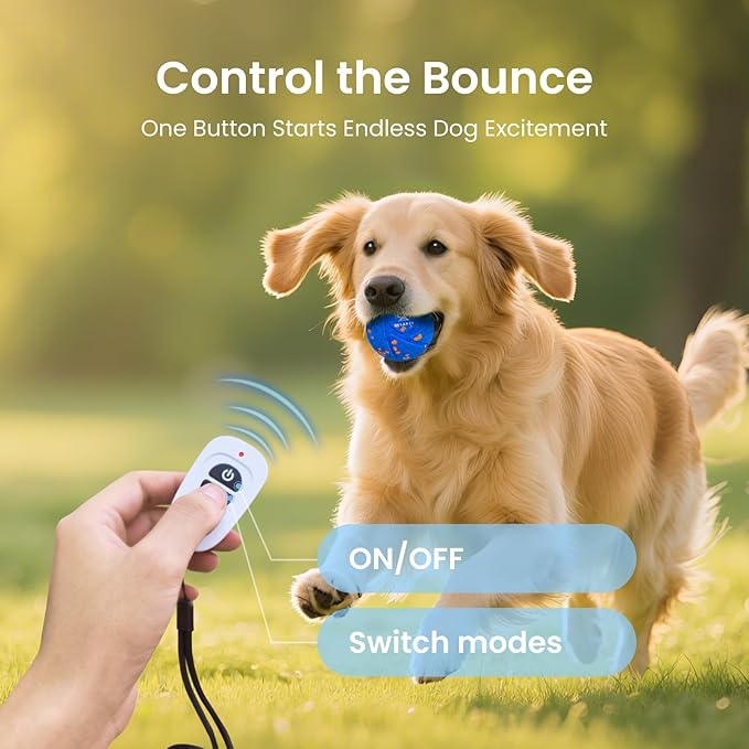Smart Interactive Dog Toy Ball - Auto Bouncing & Rolling, Chew-Resistant E-TPU Material, 3 Interactive Modes, IPX7 Waterproof, Smart Chase Pet Toy Ball for Medium and Large Dogs (Blue)