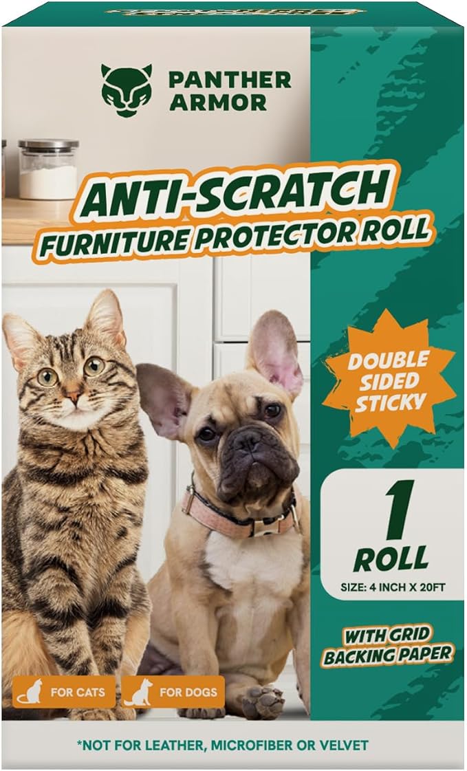 1 Roll Cat Scratch Furniture Protector Tape – Double-Sided Sticky Training (4" x 20ft) – Anti-Scratch Sofa & Couch Guard – Clear, Easy to Apply & Remove – Not for Leather, Velvet, Microfiber