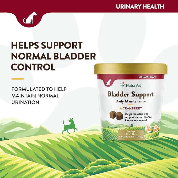 NaturVet Bladder Support Plus Cranberry for Dogs, 60 ct Soft Chews, Made in The USA with Globally Source Ingredients