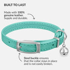 CollarDirect Leather Cat Collar with Bell - Kitten Collar, Small and Big Cat Collar for Boy Cats, Girl Cats with Safety Elastic Strap (Neck Fit 6"-7", Mint Green)