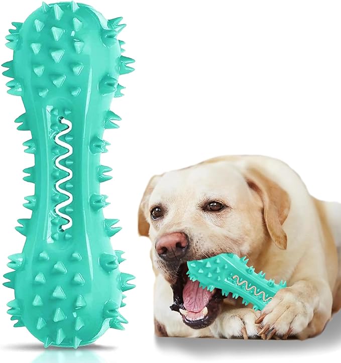 Dog Teeth Cleaning Toy for Training, Playing, Chewing - Squeaky Toys for Aggressive Chewers - Toothbrush Stick Bone for Medium Large Dogs (Blue)