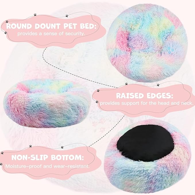 Himax Dog Beds for Large Dogs, Donut Dog Bed with Blanket Attached, Calming Round Dogs Beds Washable(20"/26"/35") Multicolor