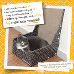 HIDE & SCRATCH 26" L Shaped Cat Scratcher Box and Cat Bed with Double-Sided Cardboard Cat Scratch Pad