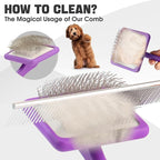 Dog Slicker Brush for Dogs Grooming Kit 4PCS | Large Dog Brush for Goldendoodles Poodles Doodles | Long Pin Haired Brush | Poodle Brushes and Comb (Purple)