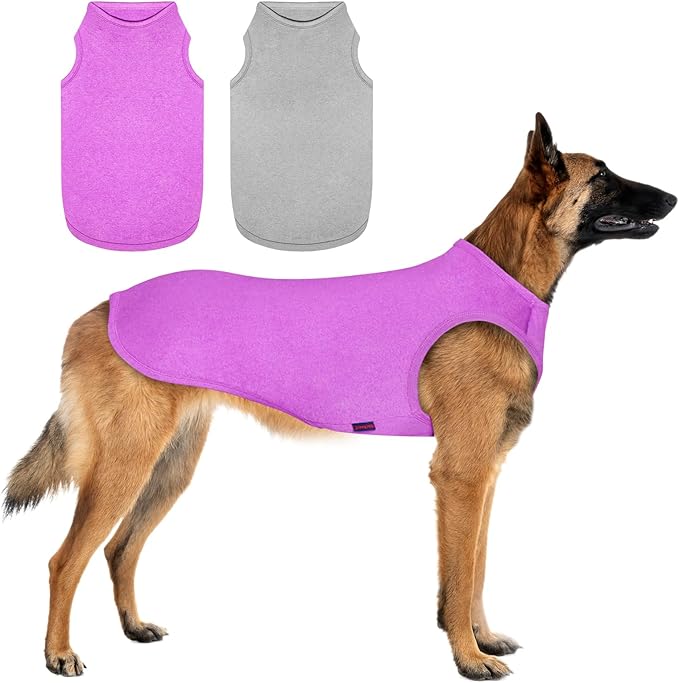 2 Pack Dog Shirts, Summer Lightweight Dog T-Shirts Sleeveless Vest, Breathable Pet Clothes Tank Top for Large Medium Dogs, Purple + Gray (2XL)