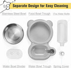Dog Bowls, Cat Food and Water Bowl Set with Water Dispenser and Stainless Steel Bowl for Cats and Small Dogs - Grey