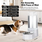 Sfozstra Large Dog Water Dispenser: 9L Automatic White Water Feeder with Stainless Steel Bowl - with Filter - Gravity Design for Multiple Pets Indoor/Outdoor