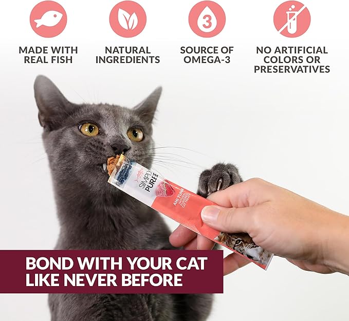 Simply Puree Ahi Tuna Tub for Cats | 48 Individual Servings of High-Protein, All-Natural Grain-Free Cat Treats | Easy-to-Serve, Delicious Puree Perfect for Snacking or Rewarding Your Cat