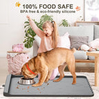 Dog Food Mat - Silicone Dog Mat for Food and Water - 28" x 20" Pet Feeding Mats with Residue Collection Pocket - Waterproof Dog Cat Bowl Mat with High Edges to Prevent Water Food Spills (Gray)