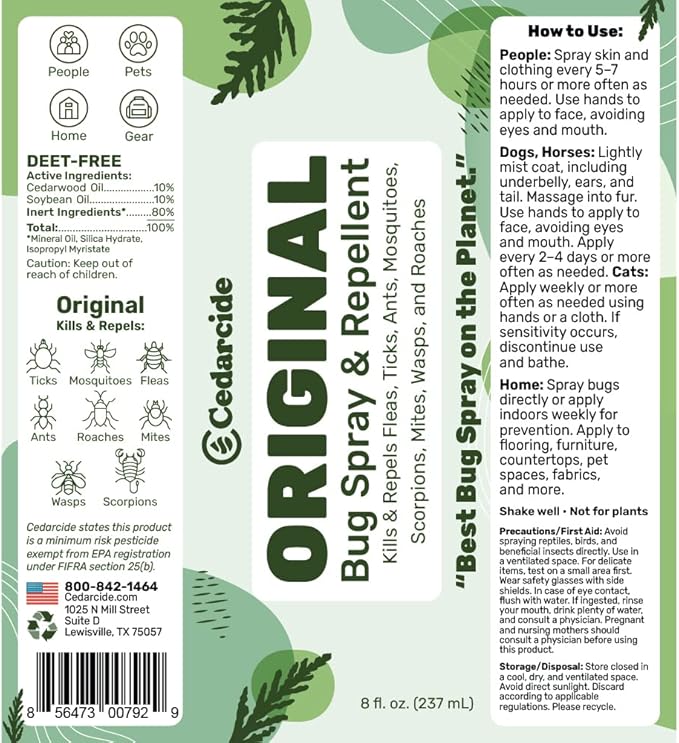 Cedarcide Original Bug Spray | Repel & Kill Fleas, Ticks, Mosquitoes, Mites, Ants & Chiggers | for use on People, Pets & Home | Natural Cedar Oil | Eco-Friendly | Small Size Kit