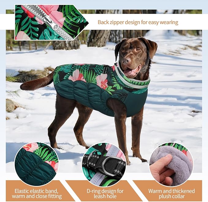 Dog Coats for Large Dogs,XL Dog Coat,Warm Fleece Winter Coat with D-Ring,Back Zipper Pet Jacket for Large Dogs,Waterproof Pet Snow Jacket Clothes Snowsuit Beagle Corgi Border Collie,XL