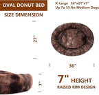 Oval Calming Donut Cuddler Dog Bed,Shag Faux Fur Cat Bed Washable Round Pillow Pet Bed(30"/36"/43") for Small Medium Dogs (XL(36"x27"x7"), Brown2021)