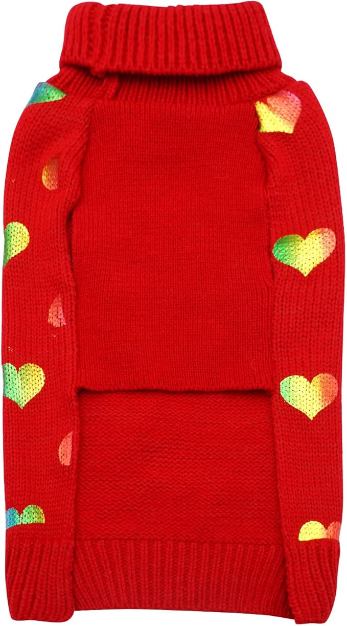 KYEESE Dog Sweaters Colorful Radiant Printing Love Design with Leash Hole Pet Sweater Pet Clothes,XL