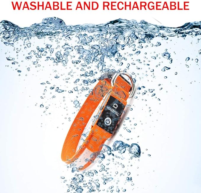MASBRILL LED Dog Collar - Rechargeable, Waterproof, Glow Collar for Small to Large Dogs