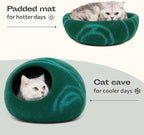 MEOWFIA Cat Cave – Premium Felt Cat Bed for Indoor Cats, Handmade 100% Merino Wool (Dark Shades) (Medium, Emerald)