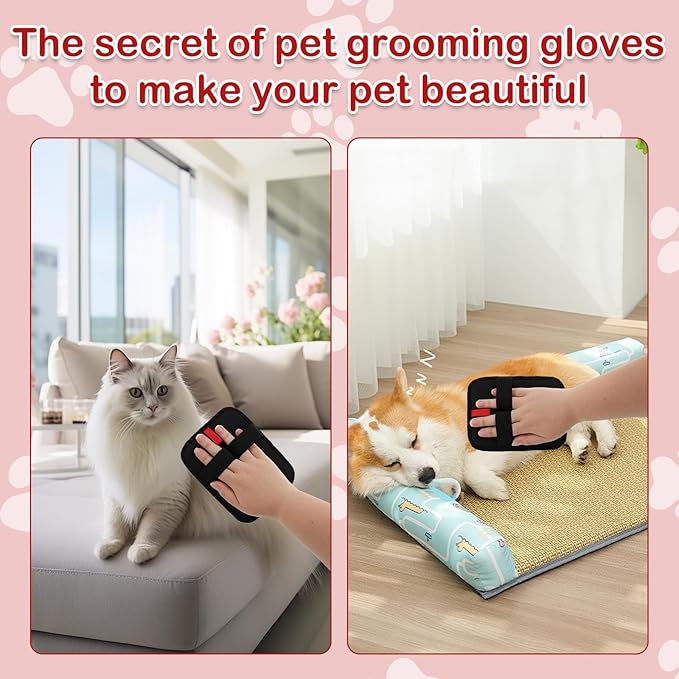 braxan 4 Pcs Electrostatic Pet Hair Removal Gloves, Reusable Pet Cat Dog Electrostatic pet Hair Remover for Couch, Furniture, Carpet, Curtain, Double-Sided Grooming Gloves