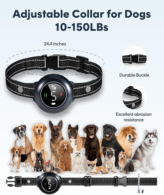 2 in 1 Bark Collar & Dog Shock Collar with Remote Control for Large & Medium Dog 10–150 lbs– 3300FT, IP67 Waterproof E-Collar for Dogs Training with 5 Sensitivity Levels & Security Lock