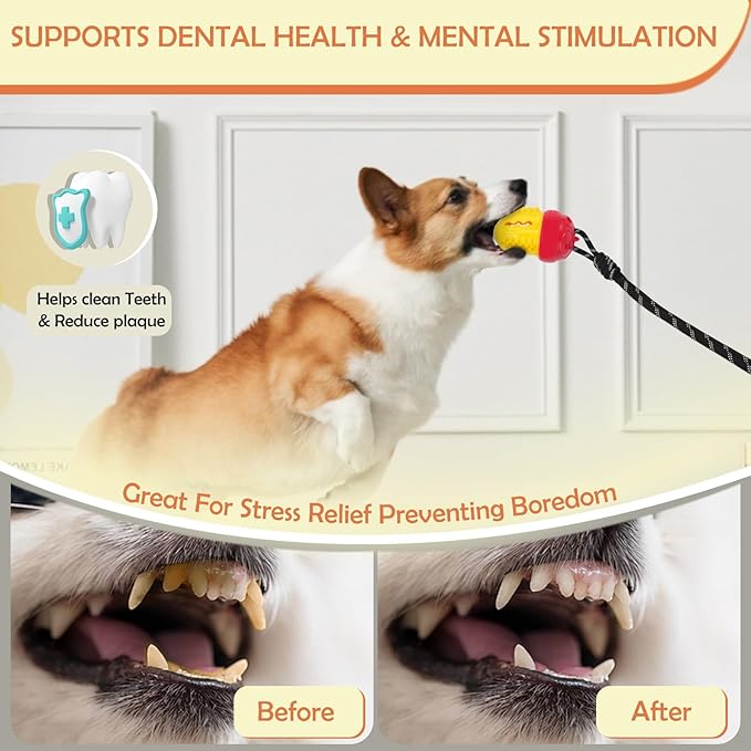 Interactive Dog Toys Tug of War,Dog Puzzle Toy Squeaky for Medium Large Breed Mental Stimulation,Indestructible Food Dispensing Dog Toy to Keep Busy,Red Yellow