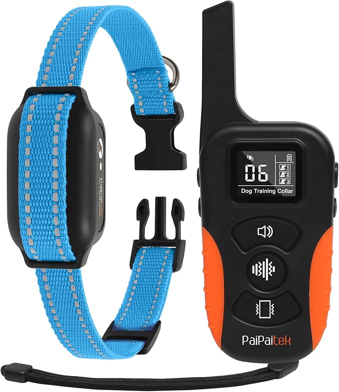 PaiPaitek No Shock Dog Training Collar with Remote 3300ft Range, Strong Vibrating Dog Collar Beep and Vibration Only, Waterproof Vibration Collar for Small Medium Large Dogs (5-120 lbs) - No Prongs