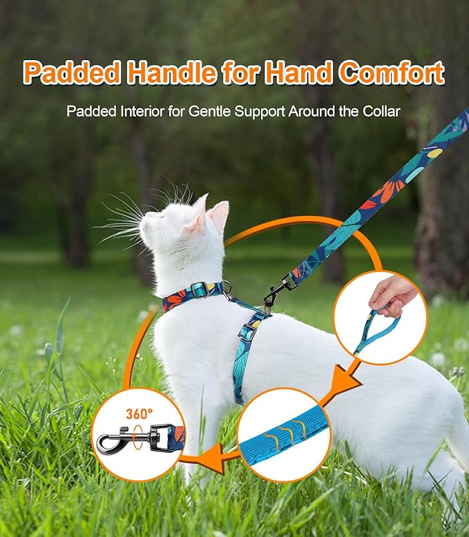 Halypet Cat Harness and Leash Set, Escape Proof [3 in 1 Adjustable & Lightweight] Cat Harness, Comfortable Soft Kitten Harness for Cats Safe, Easy to Wear, Outdoor Walking Travel