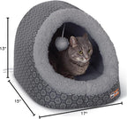 K&H Pet Products Thermo-Pet Cave Heated Cat Bed - Gray/Geo Flower 17 X 15 X 13 Inches