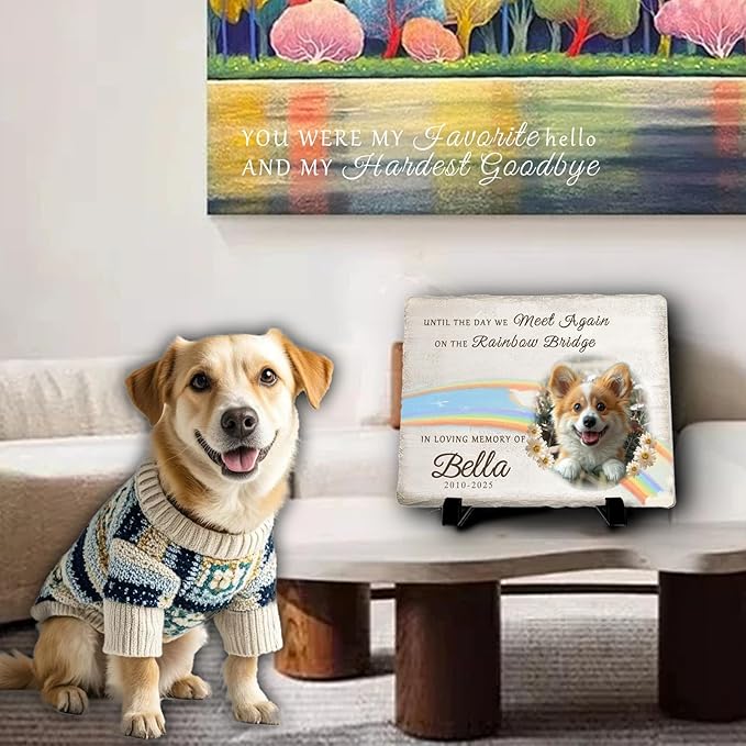 Personalized Pet Memorial Stone, Custom Dog Memorial Gifts for Loss of Dog with Photo Name Date, Dog Remembrance Gift, Loss of Dog Sympathy Gift for Dog Cat Lovers (Quote 4)