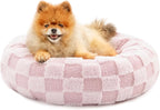 Love's cabin Round Donut Cat and Dog Cushion Bed, 20in Pet Bed for Cats or Small Dogs, Anti-Slip & Water-Resistant Bottom, Super Soft Durable Fabric Pet beds, Washable Luxury Cat & Dog Bed Pink Plaid