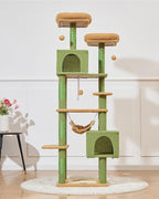 Taoqimiao Cat Tree, 68-Inch Cat Tree Cat Tower for Indoor Cats, Plush Multi-Level Cat Condo with 6 Scratching Posts, 2 Perches, 2 Caves,Hammock, 3 Pompoms,MS020ST Cactus