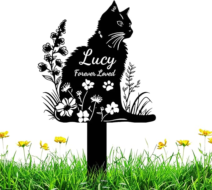 Custom Cat Memorial Grave Marker Stake Personalized Cat Memorial Garden Stake Pet Loss Sympathy Gift Outdoor Memorial Engraved Sign Cat Headstones Metal Sign Pet Plaque Yard Stake