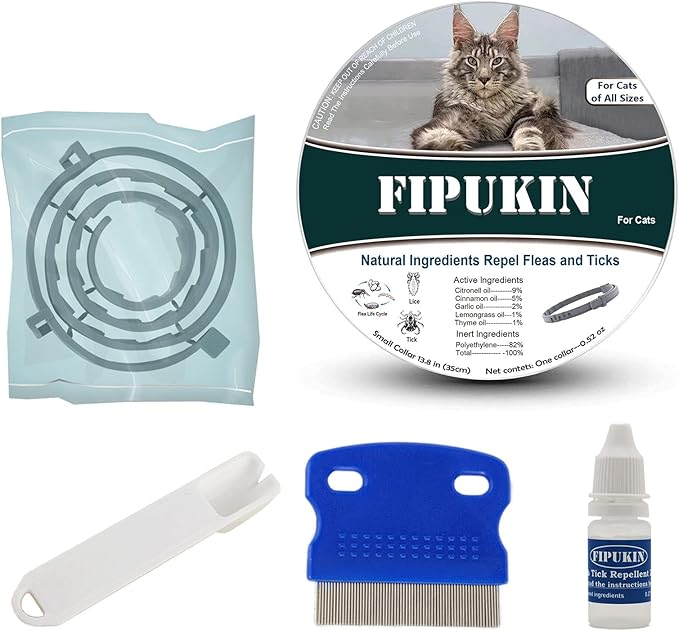 Natural Ingredients Flea Collar for Cats, Safe and Effective Flea and Tick Collar, Waterproof, 8 Months Protection, Free Comb and Tick Scoop,Prevention Treatment Drop, One Size Fits All, 1-Pack